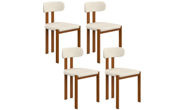 Chaises Elsa bouclette pieds effet noyer - lot de 4