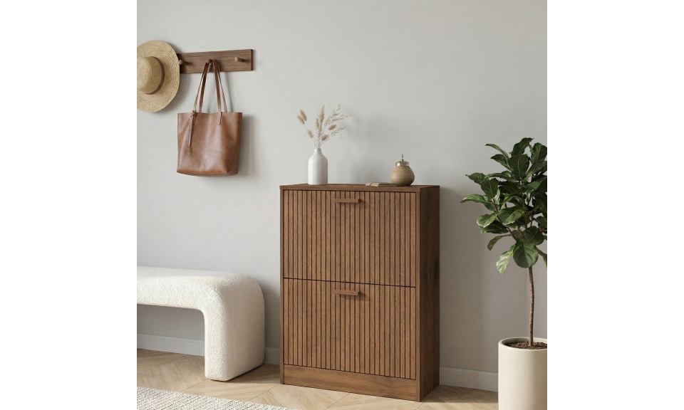 Meuble chaussures Faustine effet noyer 2 portes - 12 paires