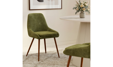 Chaises Olivia velours chenille vert pieds métal effet noyer - lot de 4