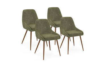 Chaises Olivia velours chenille vert pieds métal effet noyer - lot de 4