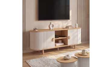 Meuble TV Kanel beige effet cannelé 140cm