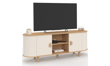 Meuble TV Kanel beige effet cannelé 140cm