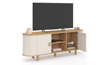 Meuble TV Kanel beige effet cannelé 140cm
