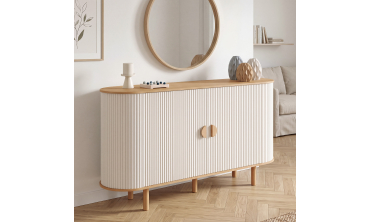 Buffet Kanel 2 portes beige effet cannelé 140cm