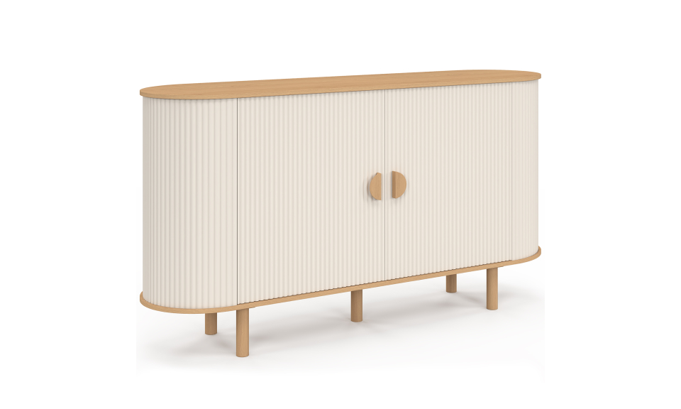 Buffet Kanel 2 portes beige effet cannelé 140cm