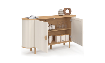 Buffet Kanel 2 portes beige effet cannelé 140cm