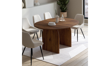 Table à manger ronde extensible Japandi effet noyer Ø110-150cm