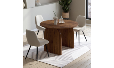 Table à manger ronde extensible Japandi effet noyer Ø110-150cm