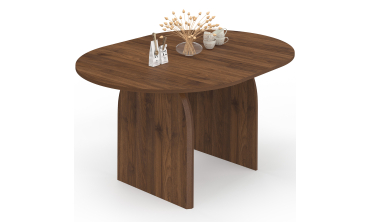Table à manger ronde extensible Japandi effet noyer Ø110-150cm