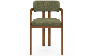 Chaises Elsa avec accoudoirs tissu chenille vert pieds effet noyer - lot de 4