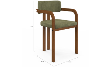 Chaises Elsa avec accoudoirs tissu chenille vert pieds effet noyer - lot de 4