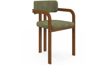Chaises Elsa avec accoudoirs tissu chenille vert pieds effet noyer - lot de 4