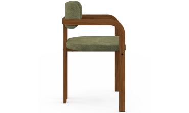 Chaises Elsa avec accoudoirs tissu chenille vert pieds effet noyer - lot de 4
