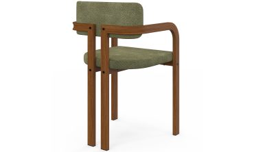 Chaises Elsa avec accoudoirs tissu chenille vert pieds effet noyer - lot de 4