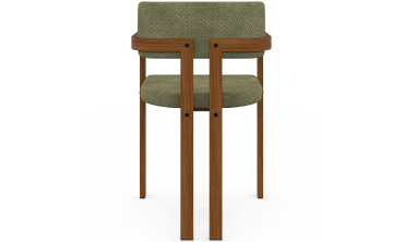 Chaises Elsa avec accoudoirs tissu chenille vert pieds effet noyer - lot de 4
