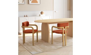 Chaises Elsa avec accoudoirs tissu chenille terracotta pieds effet bois - lot de 4