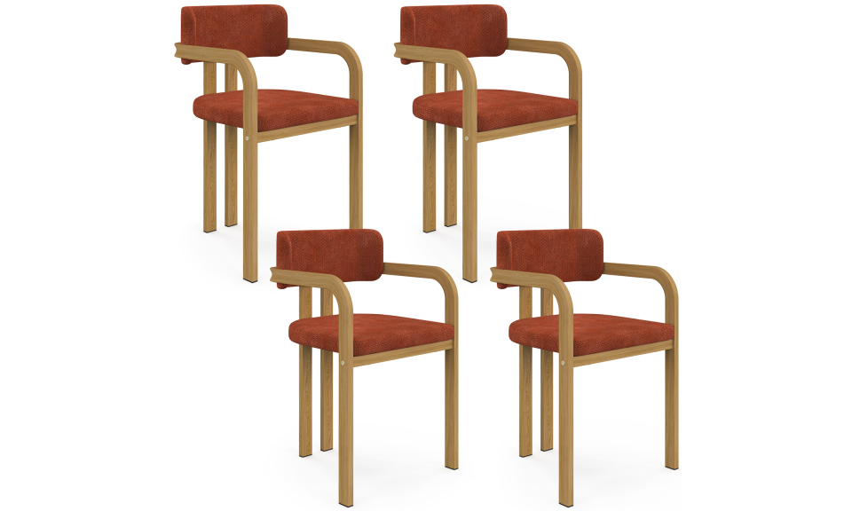 Chaises Elsa avec accoudoirs tissu chenille terracotta pieds effet bois - lot de 4