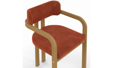 Chaises Elsa avec accoudoirs tissu chenille terracotta pieds effet bois - lot de 4