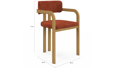 Chaises Elsa avec accoudoirs tissu chenille terracotta pieds effet bois - lot de 4