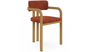 Chaises Elsa avec accoudoirs tissu chenille terracotta pieds effet bois - lot de 4