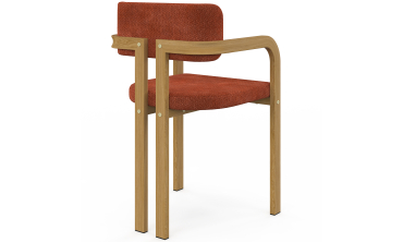 Chaises Elsa avec accoudoirs tissu chenille terracotta pieds effet bois - lot de 4