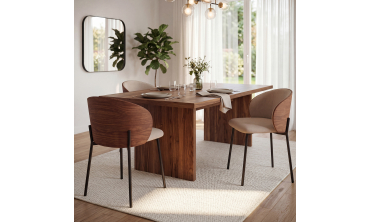 Chaises Poppy tissu taupe dossier effet noyer - lot de 4