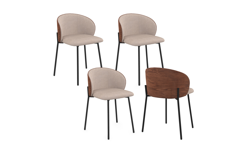 Chaises Poppy tissu taupe dossier effet noyer - lot de 4