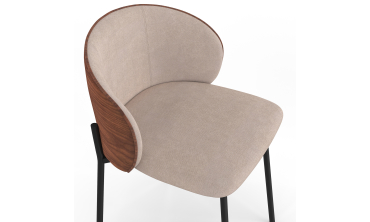 Chaises Poppy tissu taupe dossier effet noyer - lot de 4