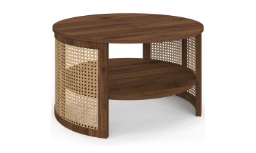 Table basse ronde Eve cannage effet noyer Ø70cm