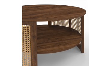 Table basse ronde Eve cannage effet noyer Ø70cm