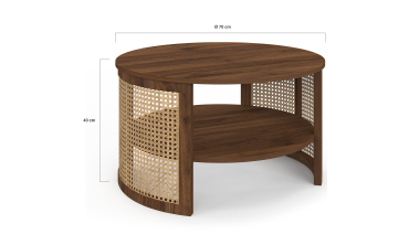 Table basse ronde Eve cannage effet noyer Ø70cm