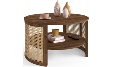 Table basse ronde Eve cannage effet noyer Ø70cm