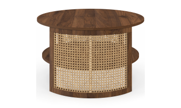 Table basse ronde Eve cannage effet noyer Ø70cm