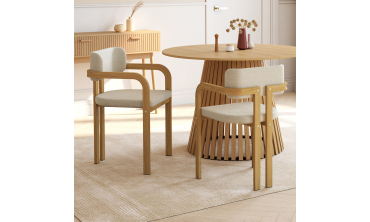 Chaises Elsa avec accoudoirs tissu beige pieds effet bois - lot de 4