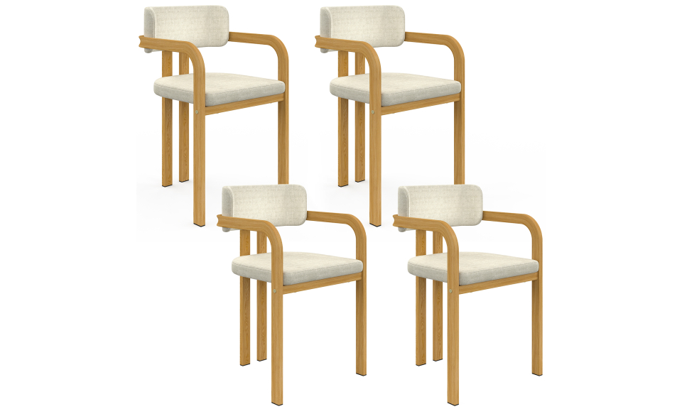 Chaises Elsa avec accoudoirs tissu beige pieds effet bois - lot de 4