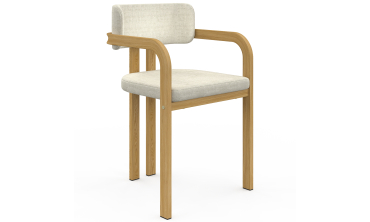 Chaises Elsa avec accoudoirs tissu beige pieds effet bois - lot de 4