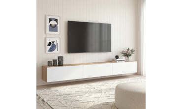 Meuble TV suspendu Michigan bois et blanc 270cm