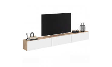 Meuble TV suspendu Michigan bois et blanc 270cm