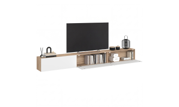 Meuble TV suspendu Michigan bois et blanc 270cm