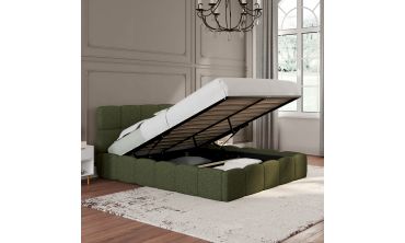 Lit coffre Bubble 140x190cm bouclette vert kaki
