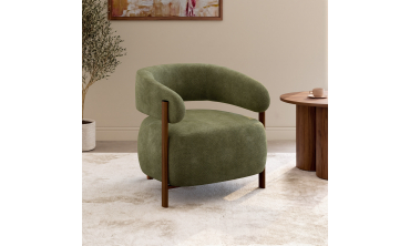 Fauteuil Albin tissu chenille vert et pieds noyer