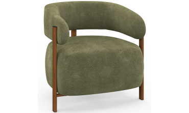 Fauteuil Albin tissu chenille vert et pieds noyer