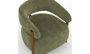Fauteuil Albin tissu chenille vert et pieds noyer
