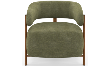 Fauteuil Albin tissu chenille vert et pieds noyer