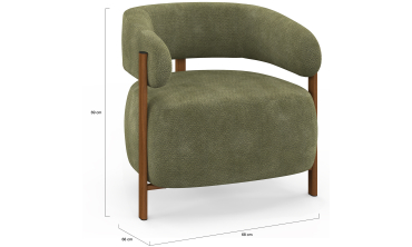 Fauteuil Albin tissu chenille vert et pieds noyer