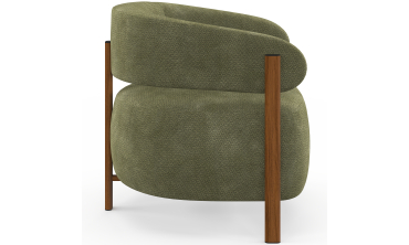 Fauteuil Albin tissu chenille vert et pieds noyer