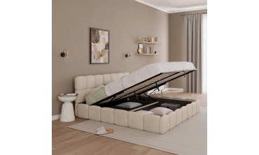Lit coffre Bubble 180x200cm velours beige