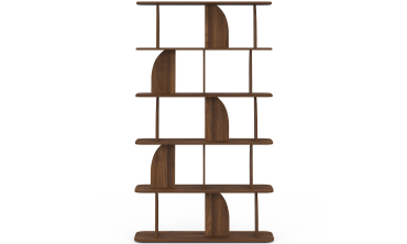 Etagère Japandi asymétrique 5 niveaux effet noyer