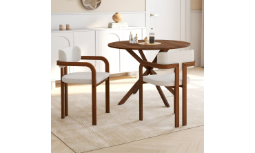 Chaises Elsa avec accoudoirs bouclette pieds effet noyer - lot de 4