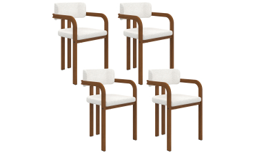 Chaises Elsa avec accoudoirs bouclette pieds effet noyer - lot de 4
